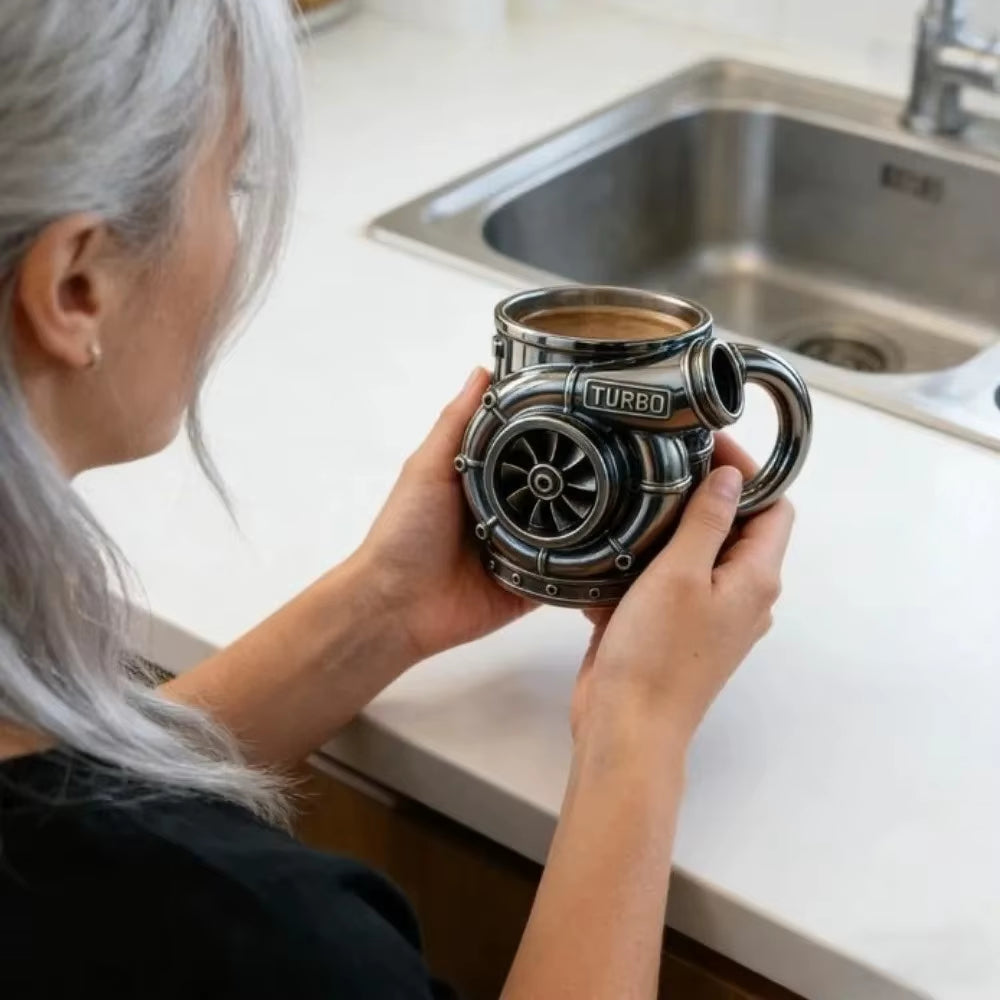 15Oz Engine Coffee Mug New Punk Style Turbocharger Design Coffee Mug Large Capacity Unique Drinkware Cup Desktop Ornament Gifts