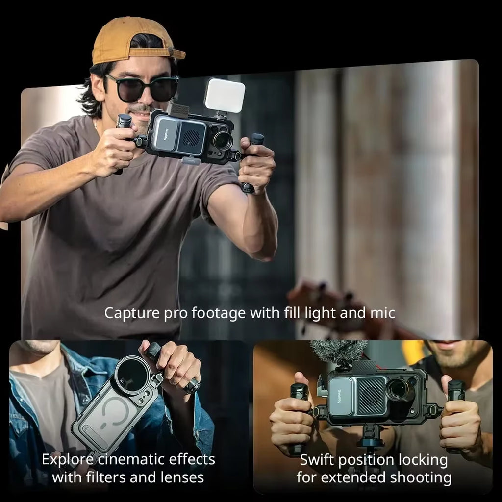 Dual Handheld Phone Cage Kit Full Cover Back Case for Iphone 17 Pro / 17 Pro Max Quick Release Video Rig Stabilizer