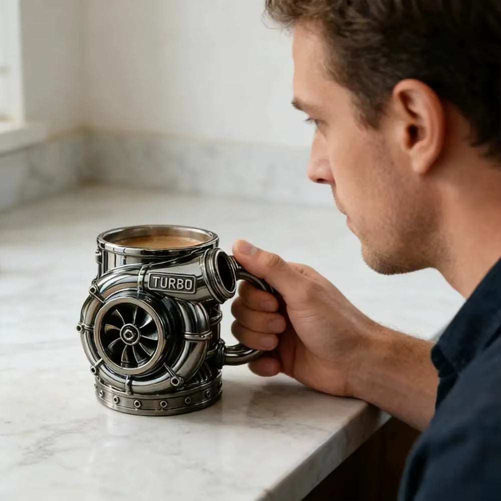 15Oz Engine Coffee Mug New Punk Style Turbocharger Design Coffee Mug Large Capacity Unique Drinkware Cup Desktop Ornament Gifts