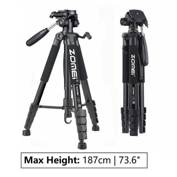 187Cm/73.6In Tall  Aluminum Alloy Portable Tripod for Camera DSLR Canon Nikon, 360 Degree Panorama Photography Phone Stand