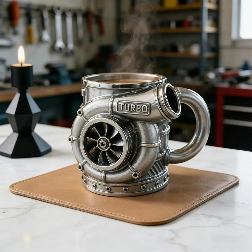 15Oz Engine Coffee Mug New Punk Style Turbocharger Design Coffee Mug Large Capacity Unique Drinkware Cup Desktop Ornament Gifts
