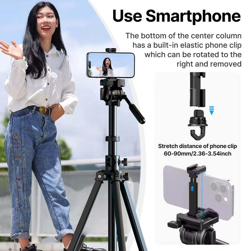 MT-65 1.76M Overhead Camera Tripod 30M Remote Control with Phone Holder Lightweight Tripod 360° Ballhead for Smartphone
