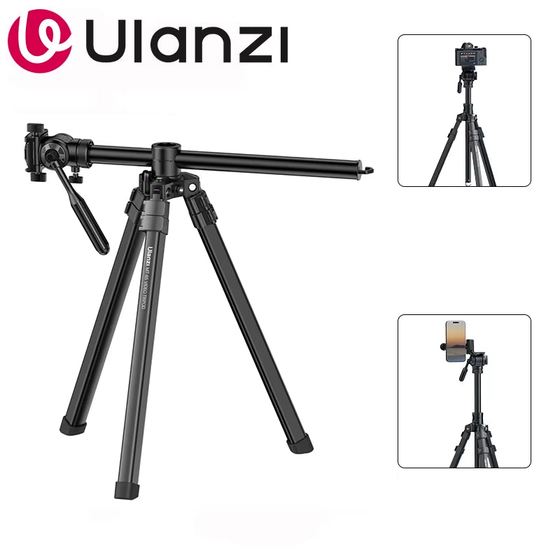 MT-65 1.76M Overhead Camera Tripod 30M Remote Control with Phone Holder Lightweight Tripod 360° Ballhead for Smartphone