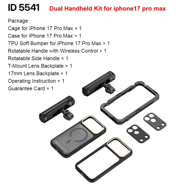 Dual Handheld Phone Cage Kit Full Cover Back Case for Iphone 17 Pro / 17 Pro Max Quick Release Video Rig Stabilizer
