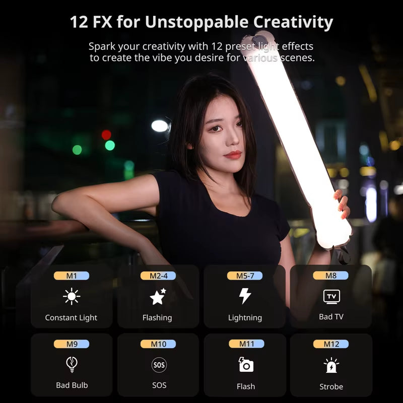 UA12 Air Tube Light Bi-Color 12W Portable for Portrait Photograph Livestreaming 2700K-6500K CCT TPU Tube Light Stick