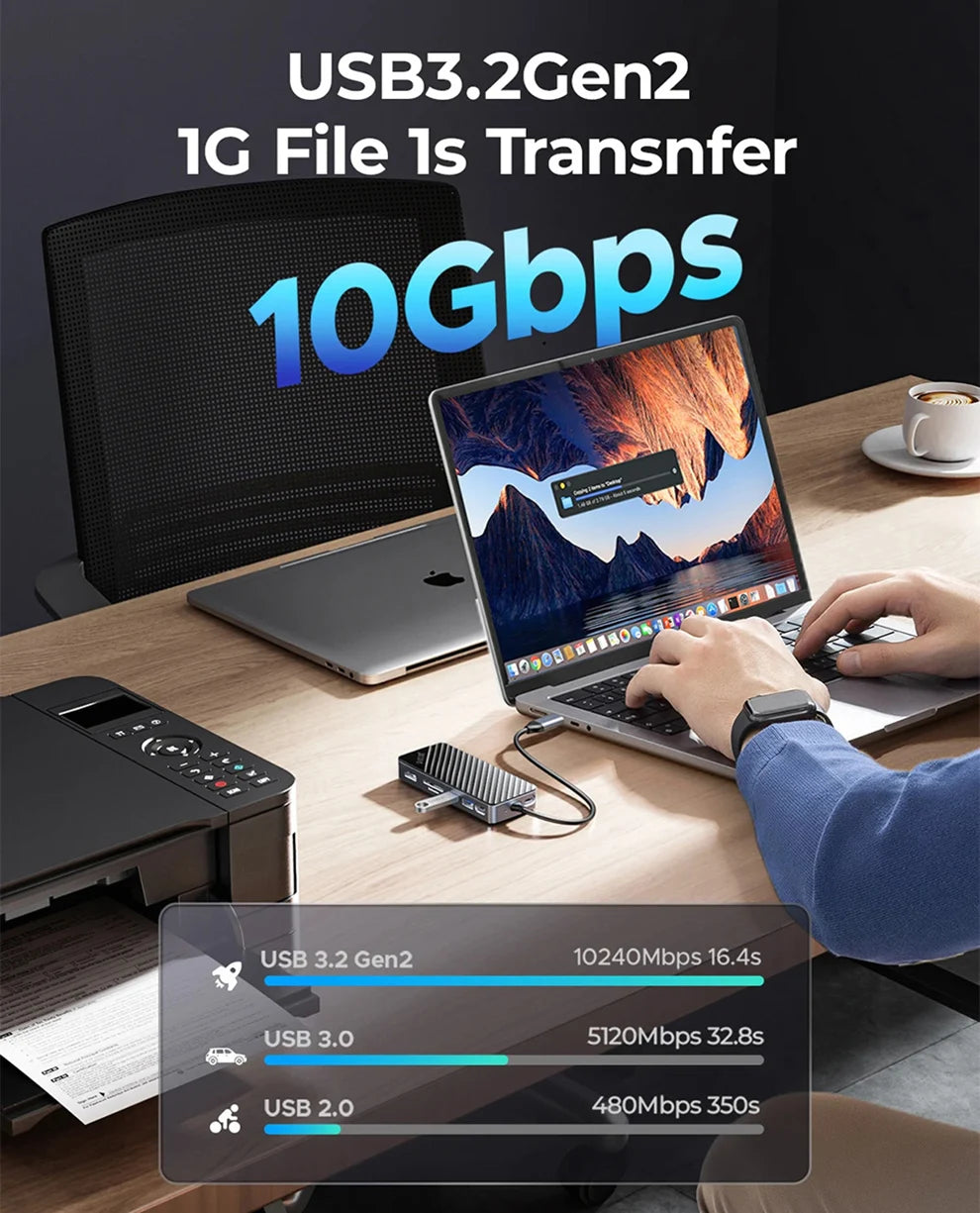 M.2 SSD Enclosure USB C Hub Splitter PD100W Extension Docking Station 10Gbps M2 Nvme SATA External Case 4K 60Hz Hdmi-Com