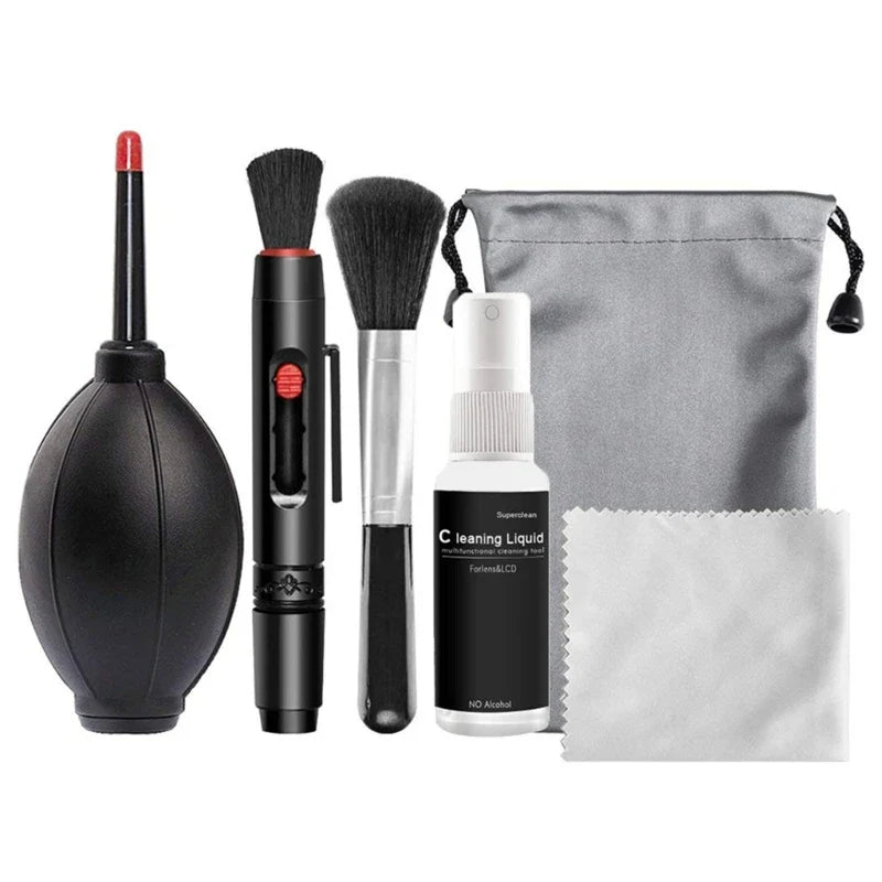 6-In-1 Camera Cleaning Kits Professional Air Blower DSLR Lens Cloth Pen Brush Cleaning Tool for CCD Sensor Lens Keyboards