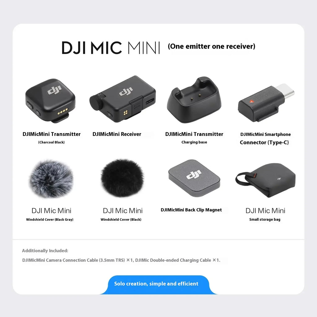 DJI Mic Mini 2TX 1RX Add Charging Case Two-Level Active Noise Cancelling 48-Hour Operation High-Quality Audio Stable Transmissio