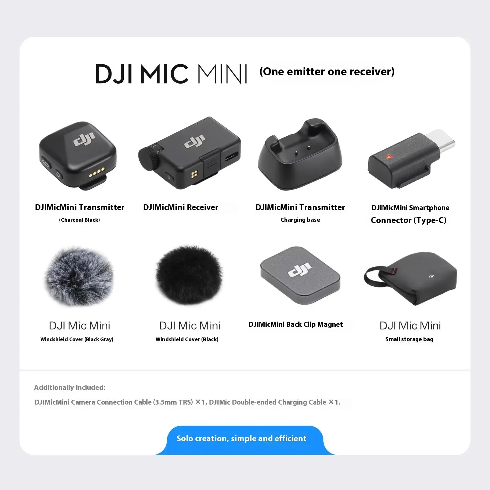 DJI Mic Mini 2TX 1RX Add Charging Case Two-Level Active Noise Cancelling 48-Hour Operation High-Quality Audio Stable Transmissio