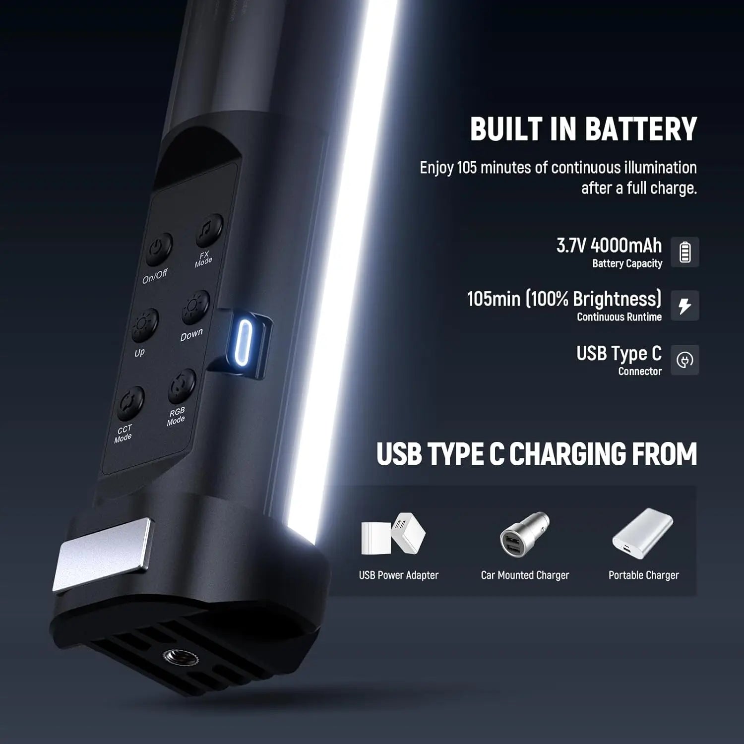 Basics 21" Magnetic RGB Light Wand, CRI95 Dimmable 14W LED Handheld Video Tube Lighting Stick with 51 RGB Modes