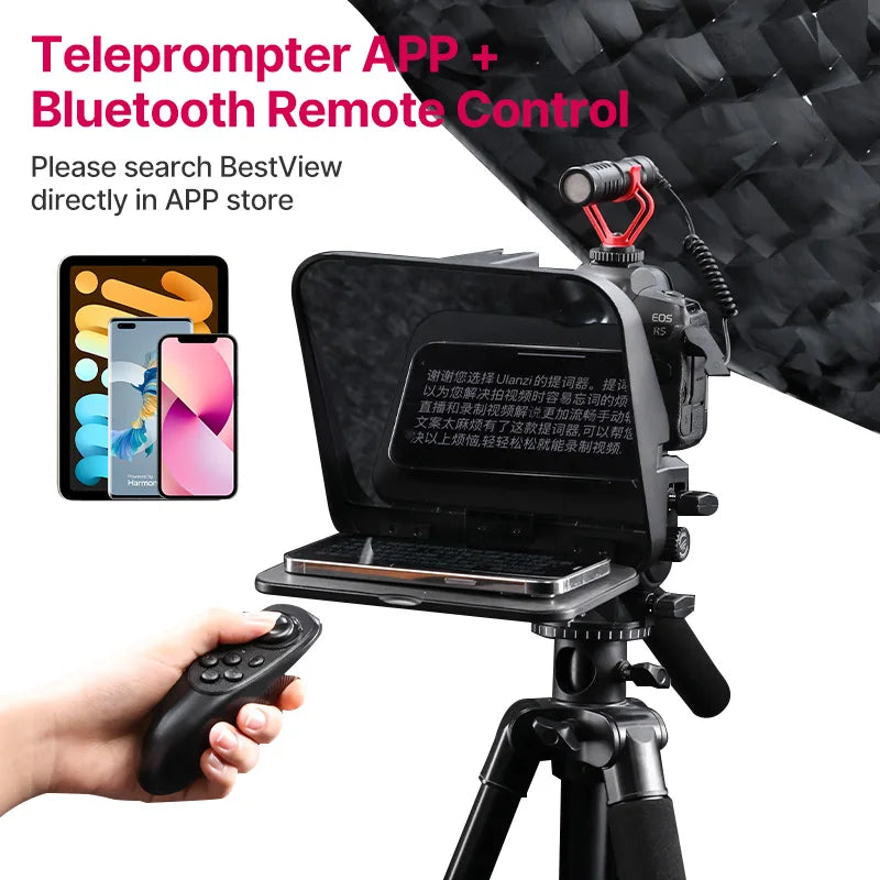 RT02 Universal Teleprompter Prompter DSLR Camera Smartphone Tablet Laptop Teleprompter Live Streaming Video Recording