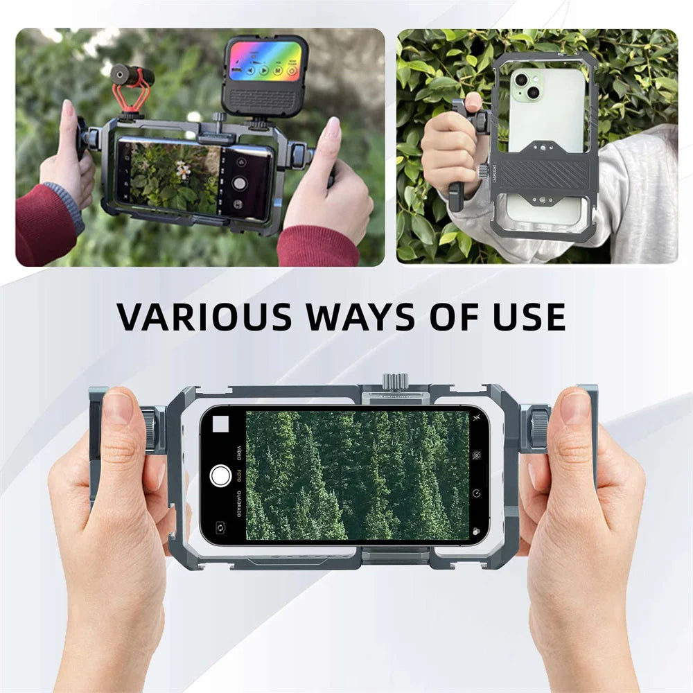 2026 New Remote Contol Smartphone Cage Video Rig W Handle Grip for Iphone 15 14 13 12 Android Phone Mic Light Photography Vlog
