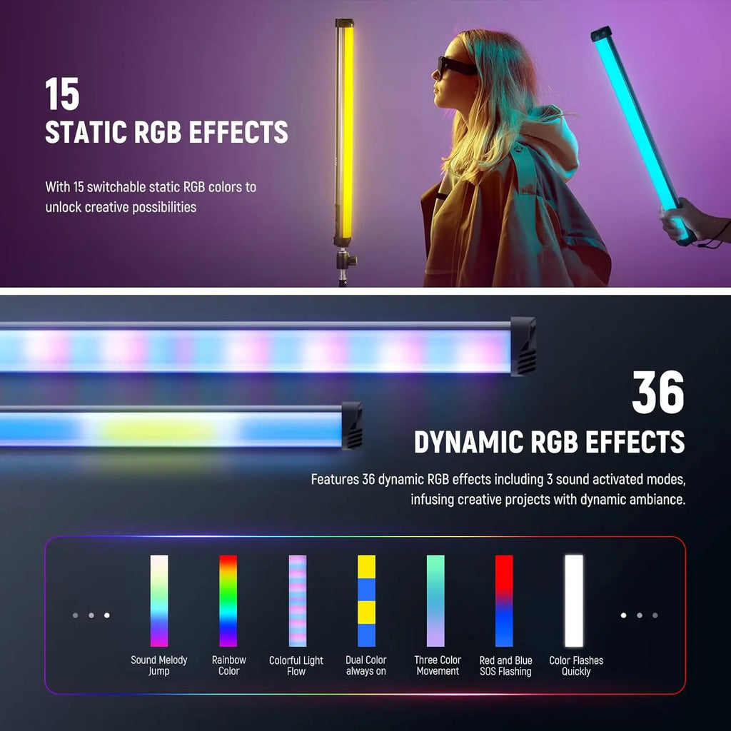 Basics 21" Magnetic RGB Light Wand, CRI95 Dimmable 14W LED Handheld Video Tube Lighting Stick with 51 RGB Modes