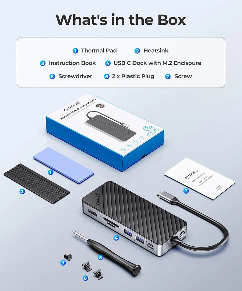 M.2 SSD Enclosure USB C Hub Splitter PD100W Extension Docking Station 10Gbps M2 Nvme SATA External Case 4K 60Hz Hdmi-Com