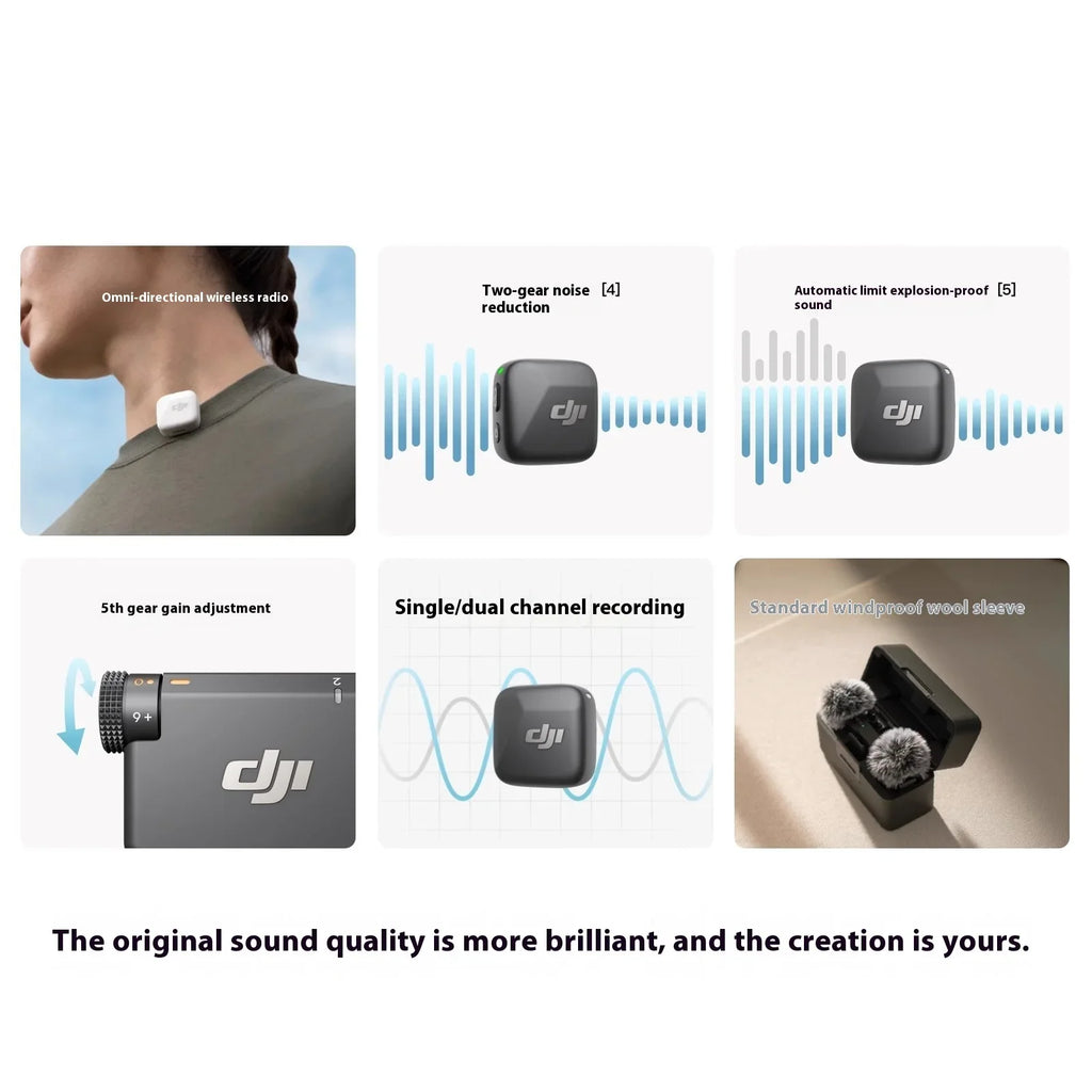 DJI Mic Mini 2TX 1RX Add Charging Case Two-Level Active Noise Cancelling 48-Hour Operation High-Quality Audio Stable Transmissio