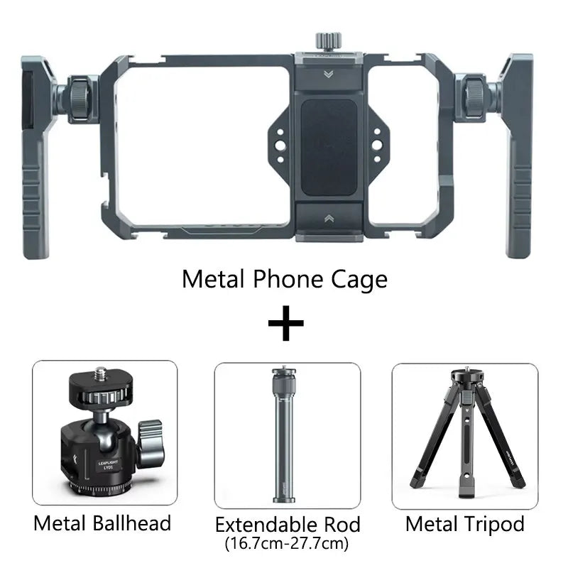 2026 New Remote Contol Smartphone Cage Video Rig W Handle Grip for Iphone 15 14 13 12 Android Phone Mic Light Photography Vlog