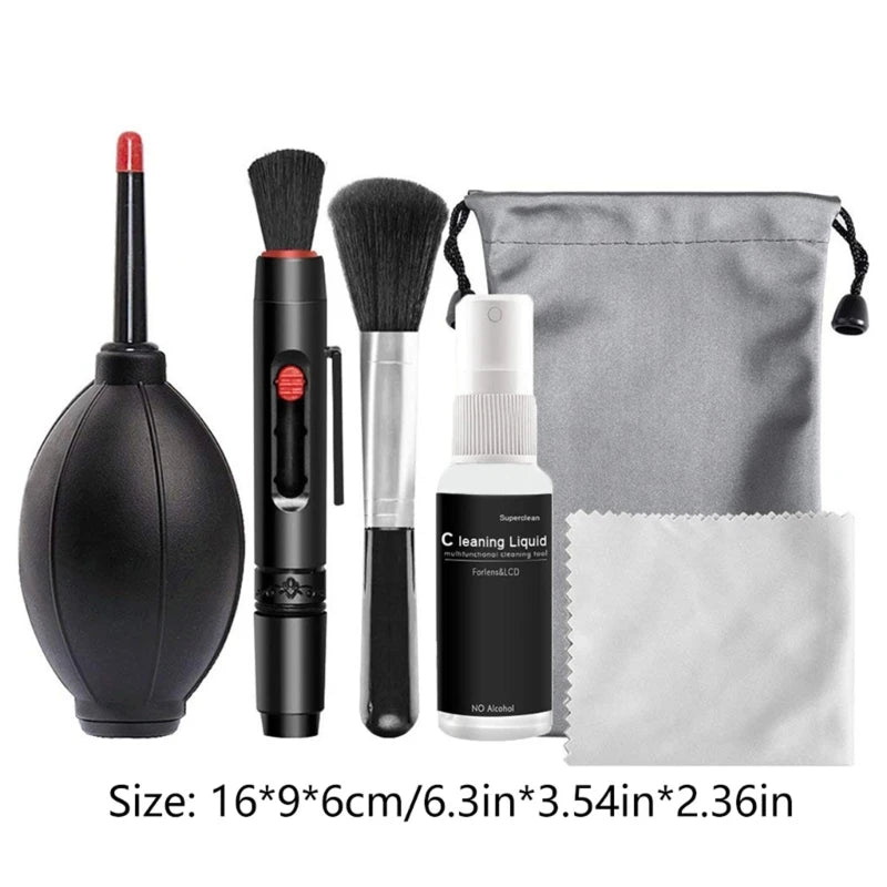 6-In-1 Camera Cleaning Kits Professional Air Blower DSLR Lens Cloth Pen Brush Cleaning Tool for CCD Sensor Lens Keyboards
