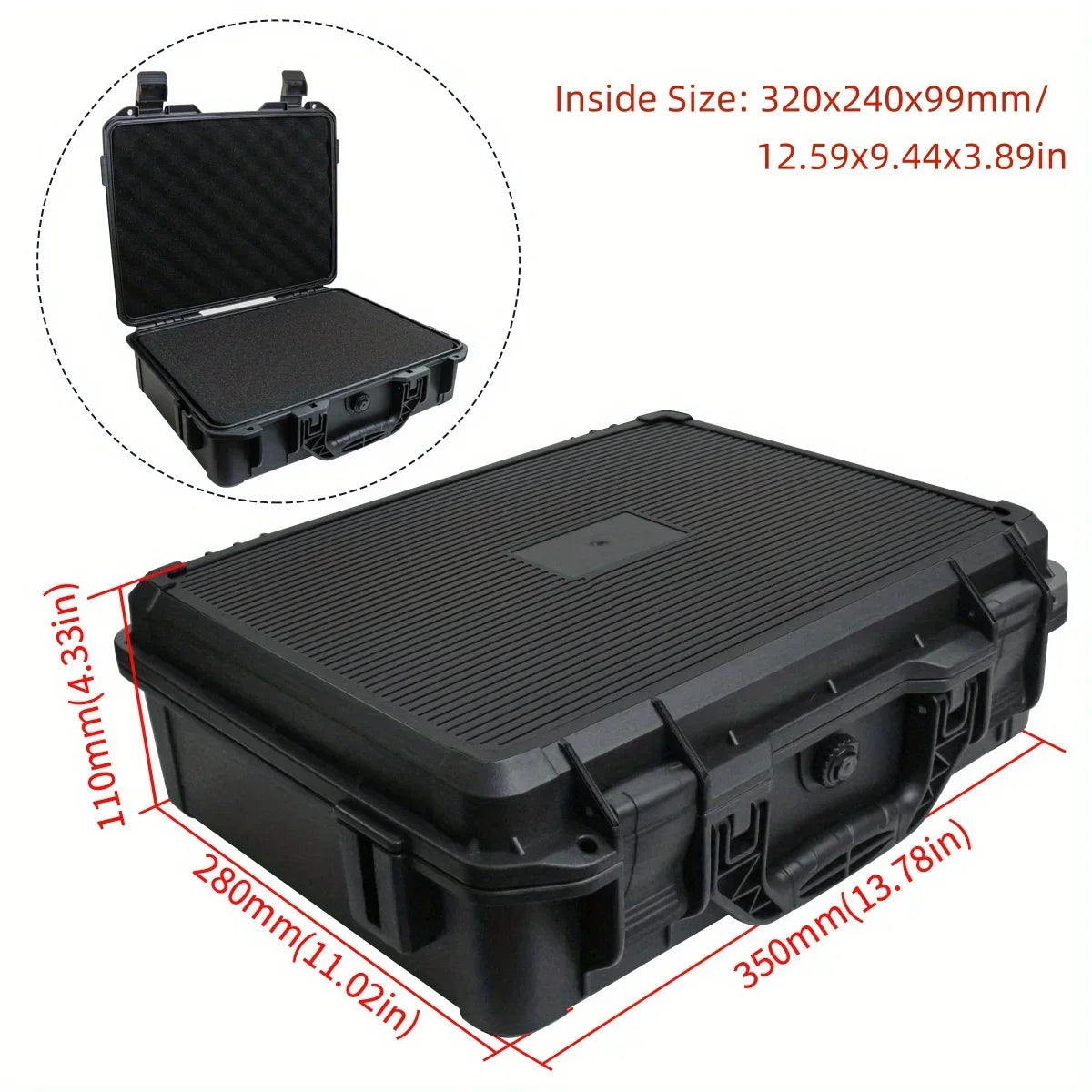 1Pc Universal Portable Plastic Tool Box with Foam Insert Waterproof & Shockproof Hard Carrying Case with Pre-Cut Sponge