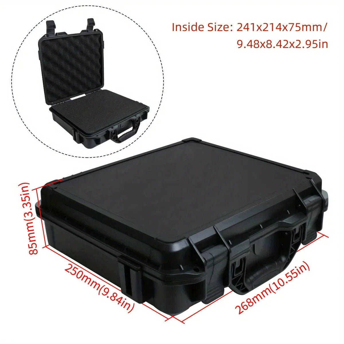 1Pc Universal Portable Plastic Tool Box with Foam Insert Waterproof & Shockproof Hard Carrying Case with Pre-Cut Sponge