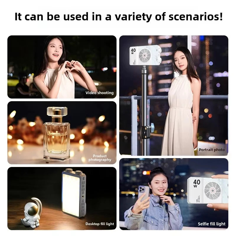 40W Mini Portable LED Fill Video Light with Built-In Rechargeable Battery Fill Light for Mobile Phone Charging PD
