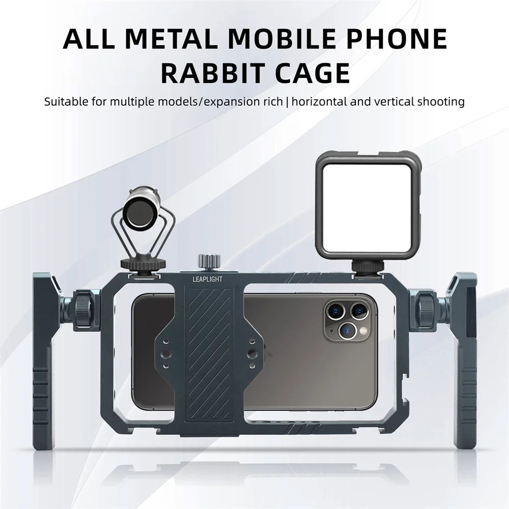 2026 New Remote Contol Smartphone Cage Video Rig W Handle Grip for Iphone 15 14 13 12 Android Phone Mic Light Photography Vlog