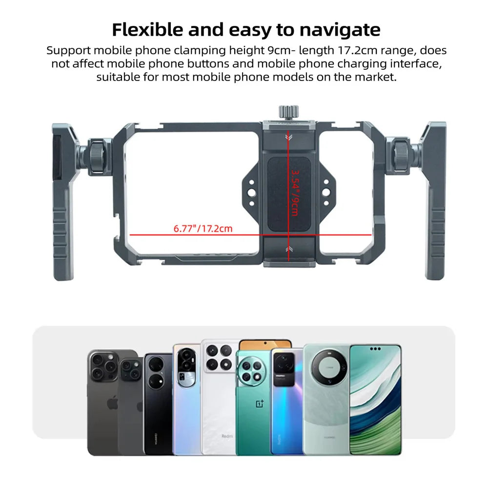 2026 New Remote Contol Smartphone Cage Video Rig W Handle Grip for Iphone 15 14 13 12 Android Phone Mic Light Photography Vlog