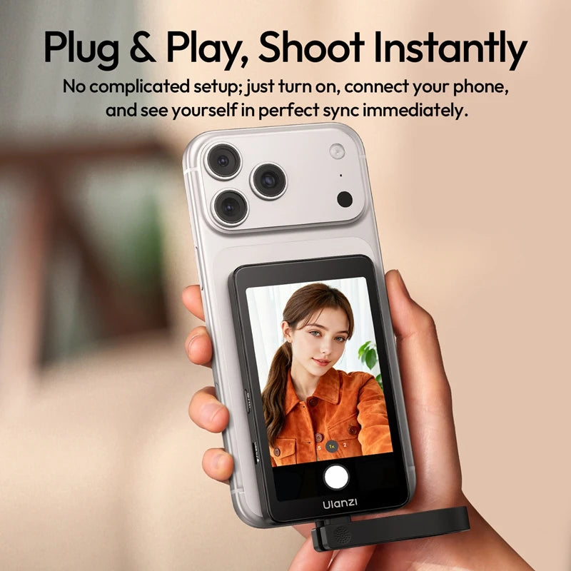 VM1 Vlog Selfie Monitor Screen for Iphone 17 16 15 Selfie Monitor Screen with Magnetic Ring for Smartphones Android