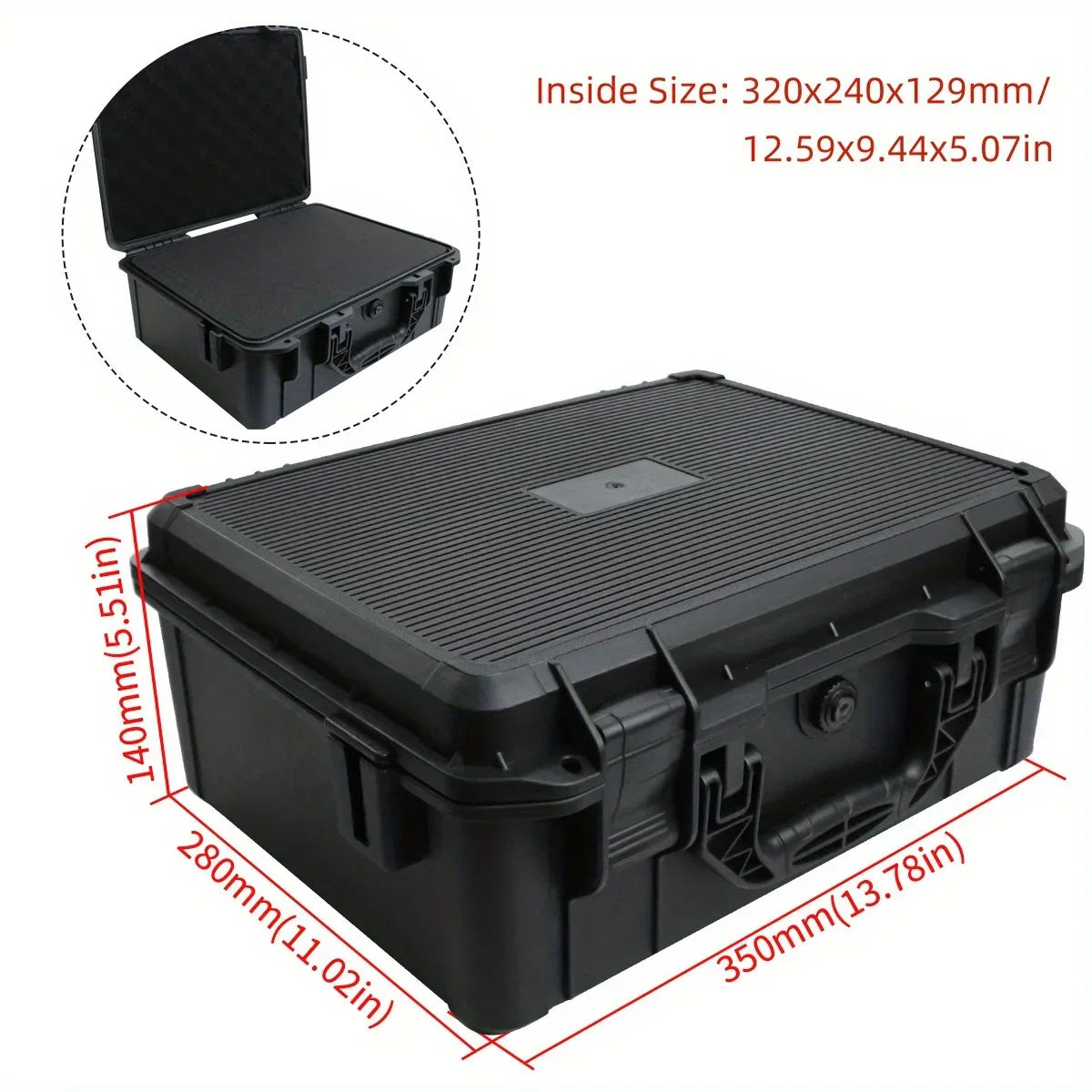 1Pc Universal Portable Plastic Tool Box with Foam Insert Waterproof & Shockproof Hard Carrying Case with Pre-Cut Sponge