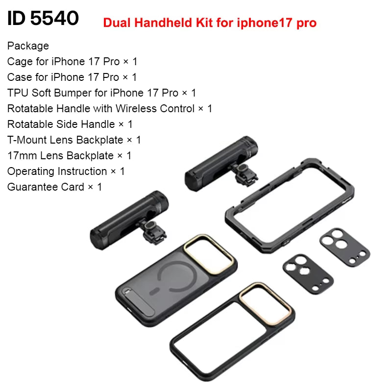 Dual Handheld Phone Cage Kit Full Cover Back Case for Iphone 17 Pro / 17 Pro Max Quick Release Video Rig Stabilizer