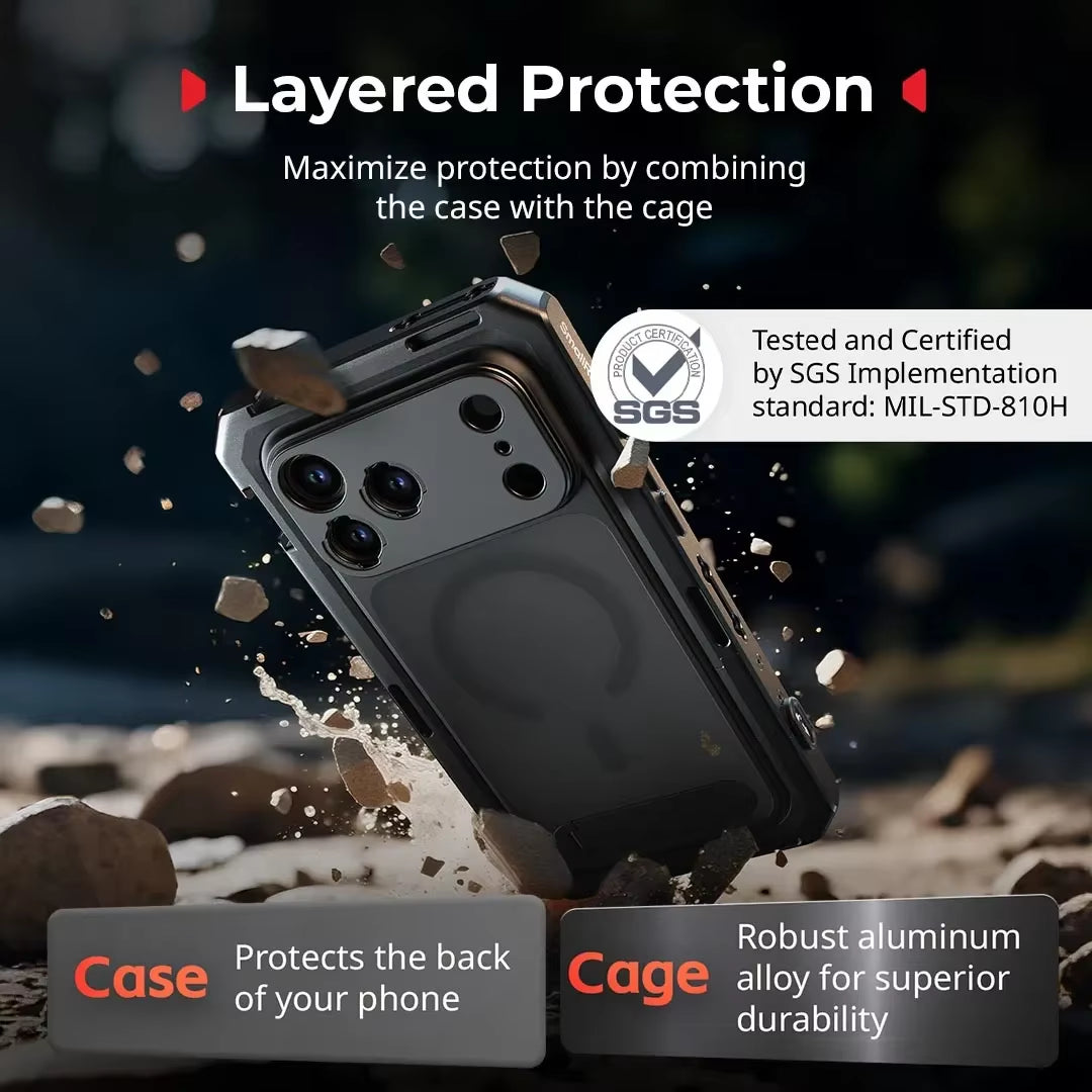 Dual Handheld Phone Cage Kit Full Cover Back Case for Iphone 17 Pro / 17 Pro Max Quick Release Video Rig Stabilizer