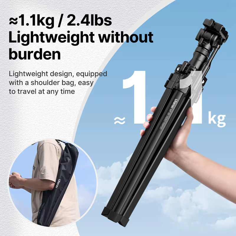 MT-65 1.76M Overhead Camera Tripod 30M Remote Control with Phone Holder Lightweight Tripod 360° Ballhead for Smartphone